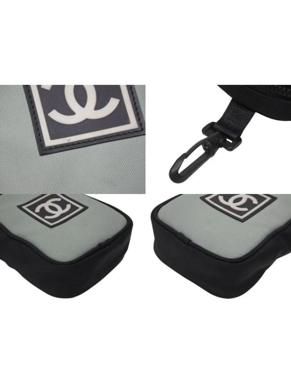 Chanel Pouch Sports Line CC Logo Black Green Nylon Patch